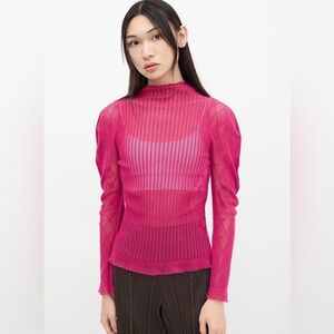 Issey Miyake - A-POC Inside Cut Out Mock Neck Beige Off White Mesh Sweater